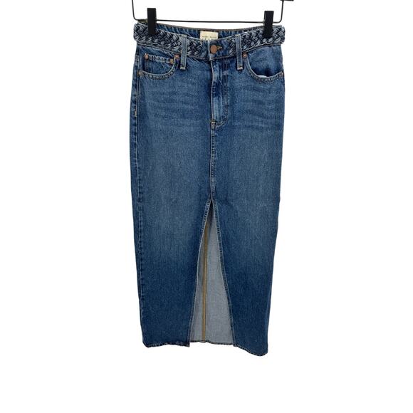 ALICE +‎ OLIVIA JEANS Rye Skirt Braided Denim Maxi Women's Size 24 Blue - Picture 4 of 9